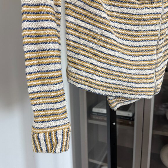 IRO Vana Woven Yellow Blue Stripe Off Shoulder Asymmetrical Zip-Up Jacket 36 Top - Picture 3 of 7